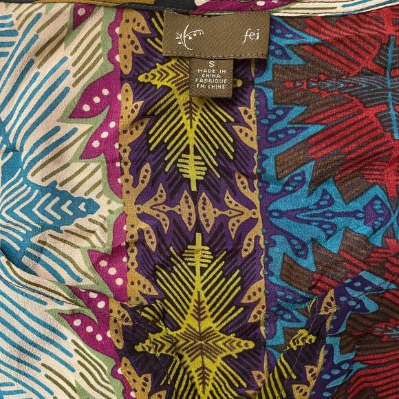 Fei by Anthropologie Silk Blouse Dress | Rare Print Smocked Waist Boho Tribal, S - Picture 5 of 5